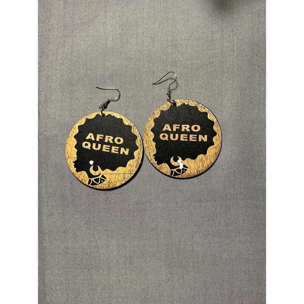 Large African American Wood Earrings‎